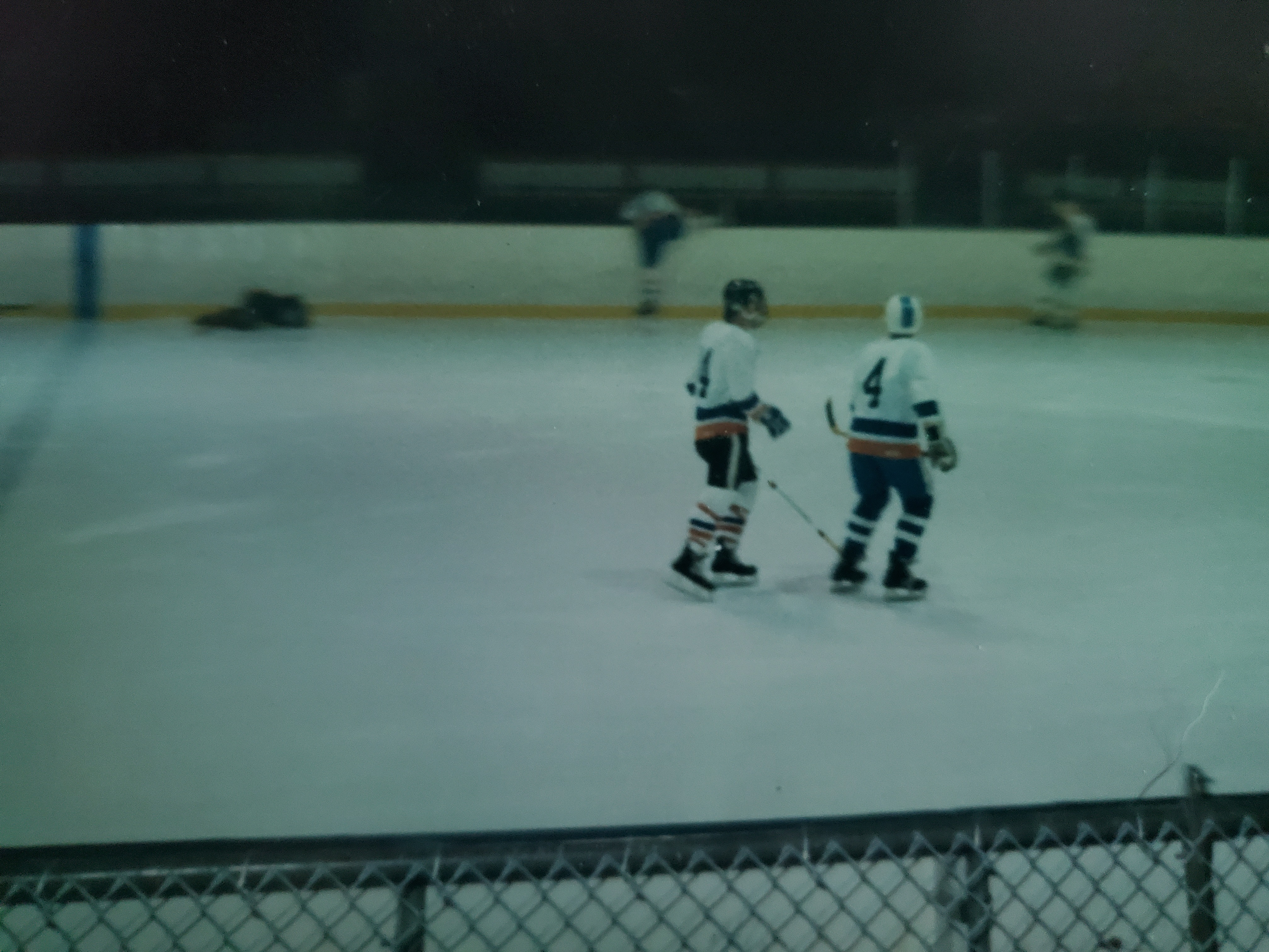 Brian Eckert (black helmet) 1986-1989, Forward/Center #14 and Scott Orr 1986-1989, Defense #4 (circa 1986-1987)